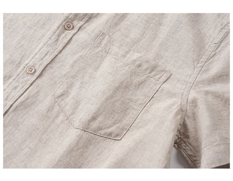 Tencel Linen Shirt Mens Short-sleeve Shirt And Linen Trousers Set