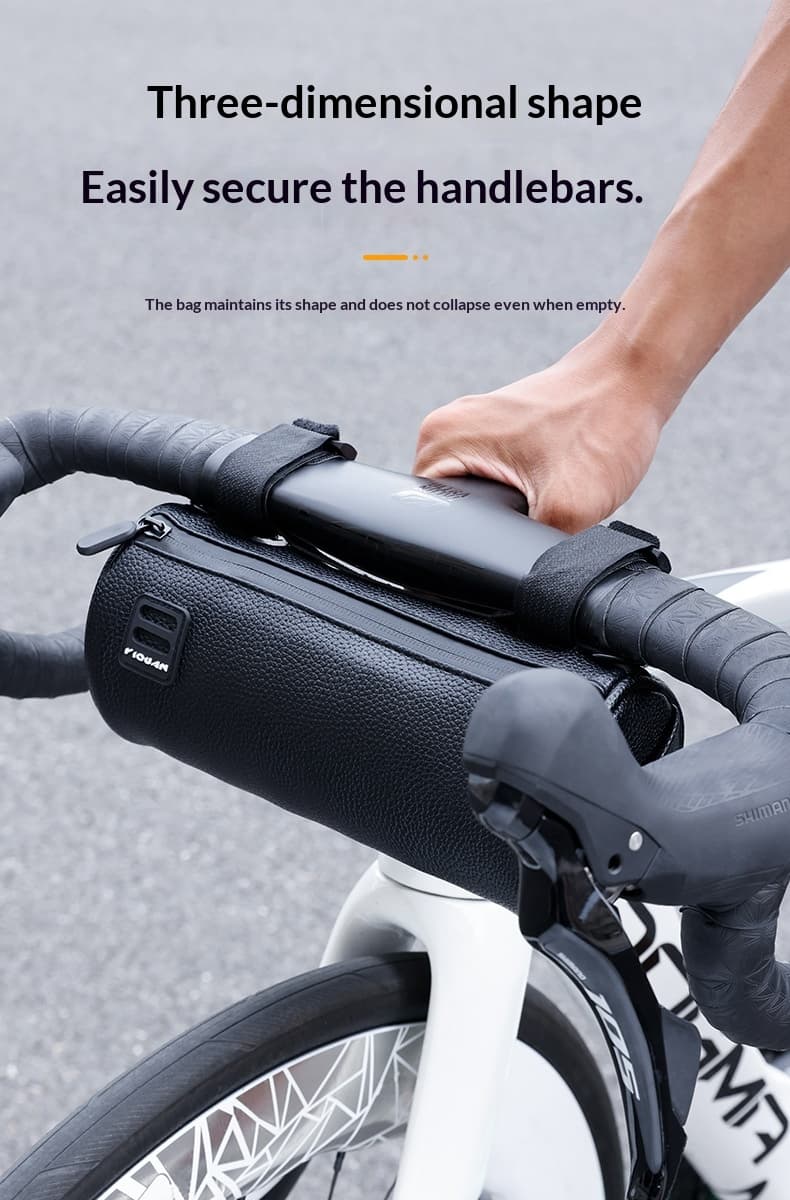 Large-Capacity Waterproof PU Leather Bicycle Bag — Black-1.8L