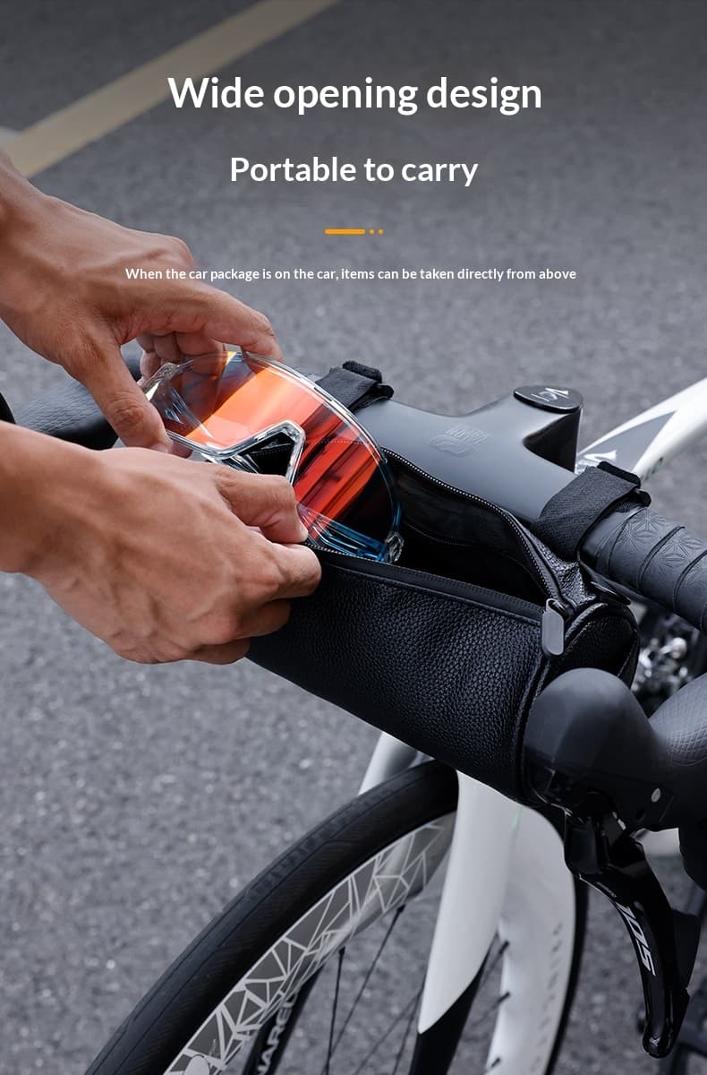 Large-Capacity Waterproof PU Leather Bicycle Bag — Black-1.8L
