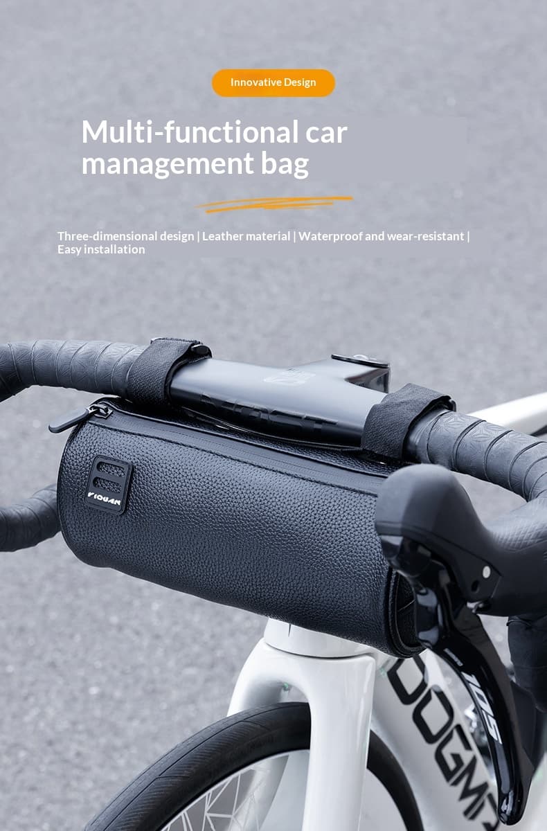Large-Capacity Waterproof PU Leather Bicycle Bag — Black-1.8L