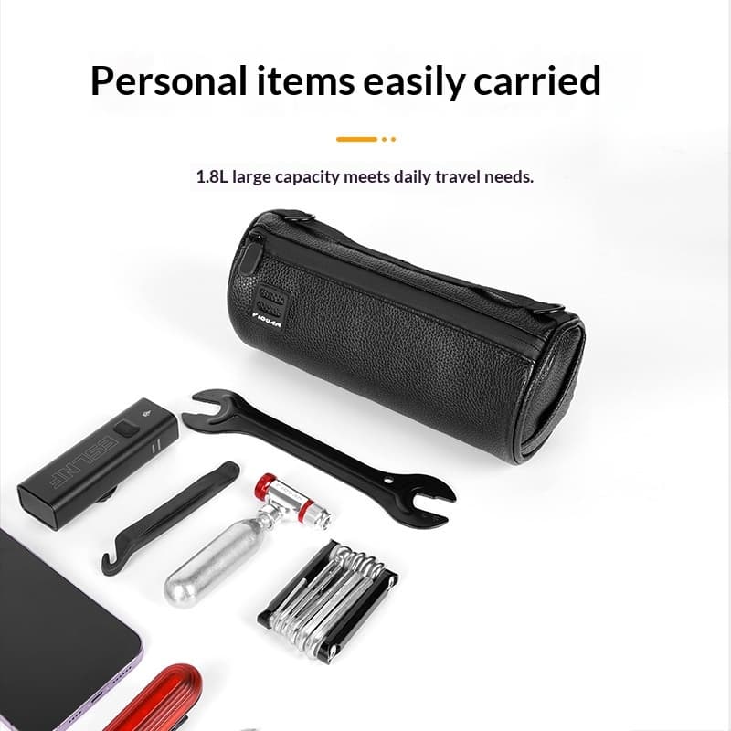Large-Capacity Waterproof PU Leather Bicycle Bag — Black-1.8L
