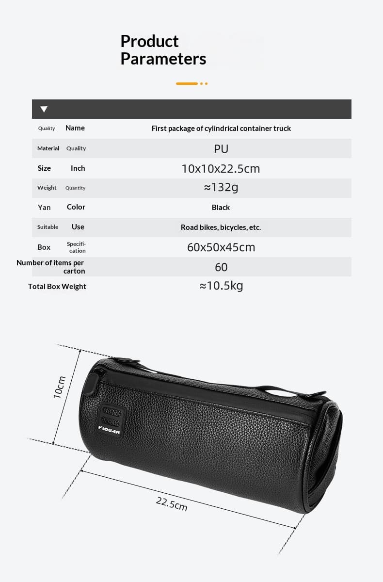 Large-Capacity Waterproof PU Leather Bicycle Bag — Black-1.8L