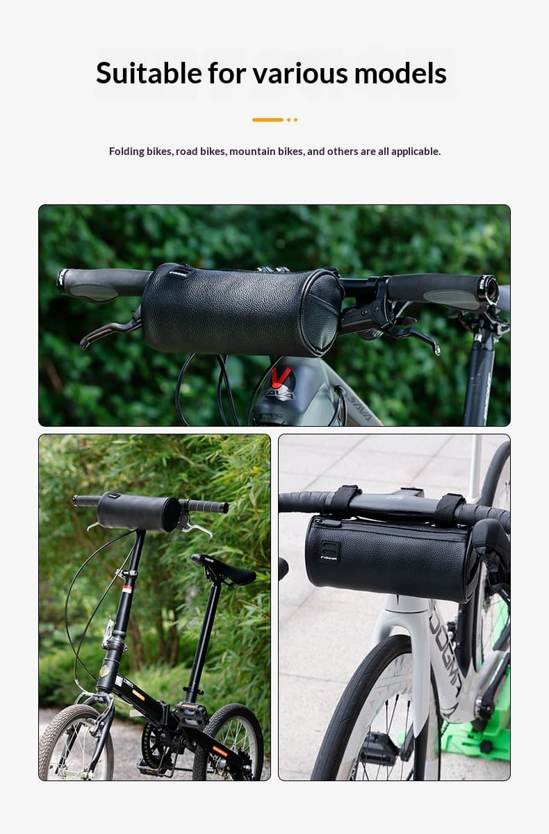 Large-Capacity Waterproof PU Leather Bicycle Bag — Black-1.8L