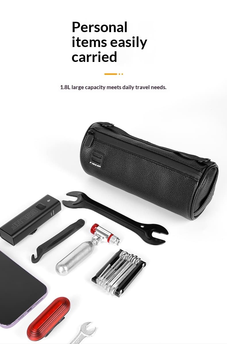Large-Capacity Waterproof PU Leather Bicycle Bag — Black-1.8L