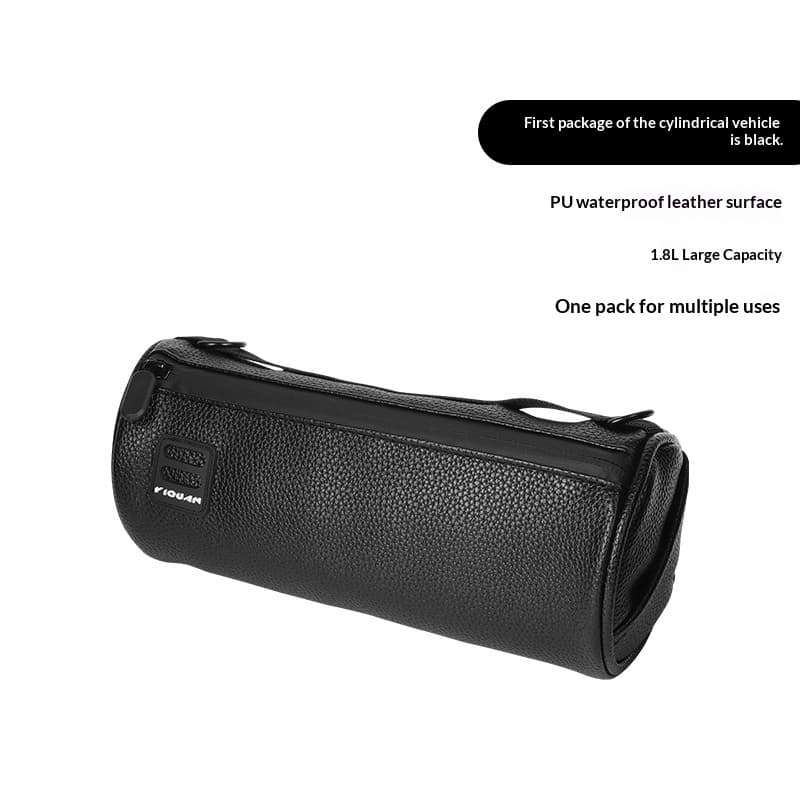 Large-Capacity Waterproof PU Leather Bicycle Bag — Black-1.8L