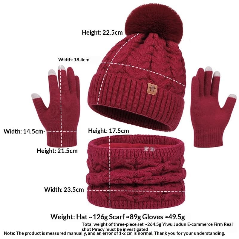 Three-Piece Set New FallWinter Womens Warm Knitted Hat