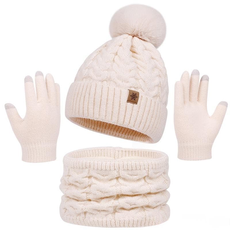 Three-Piece Set New FallWinter Womens Warm Knitted Hat