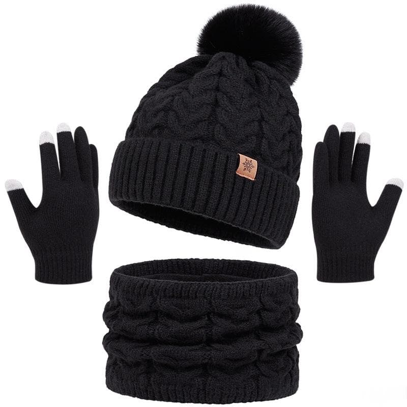 Three-Piece Set New FallWinter Womens Warm Knitted Hat