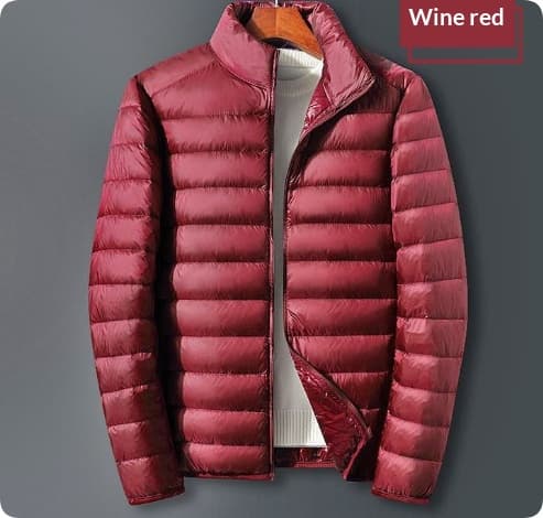 Trendy Hooded Padded White Duck Down Mens Coat — Wine Red-M-Standing collar