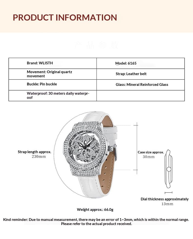Large-dial Waterproof Hollowed-out Womens Watch With A Snowflake Motif That Rotates — Silver