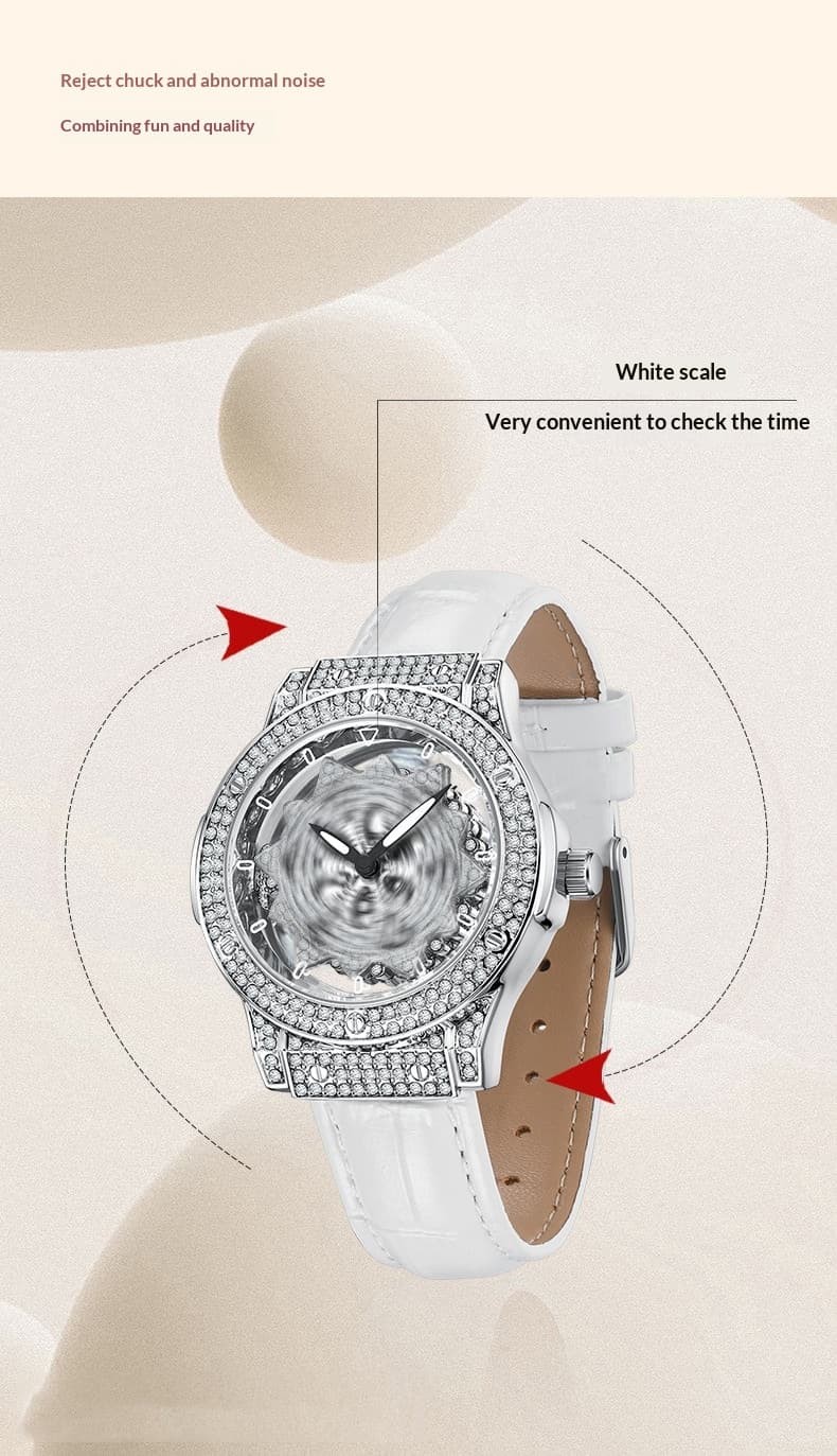 Large-dial Waterproof Hollowed-out Womens Watch With A Snowflake Motif That Rotates — Silver