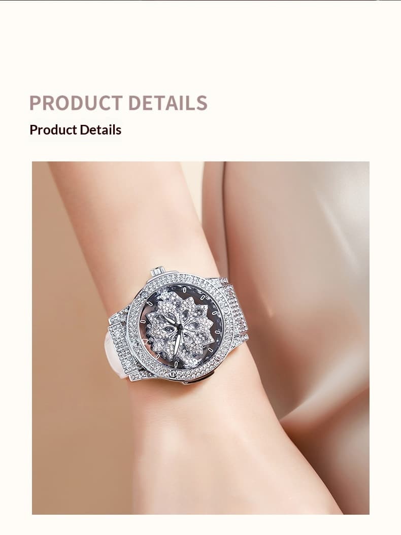 Large-dial Waterproof Hollowed-out Womens Watch With A Snowflake Motif That Rotates — Silver