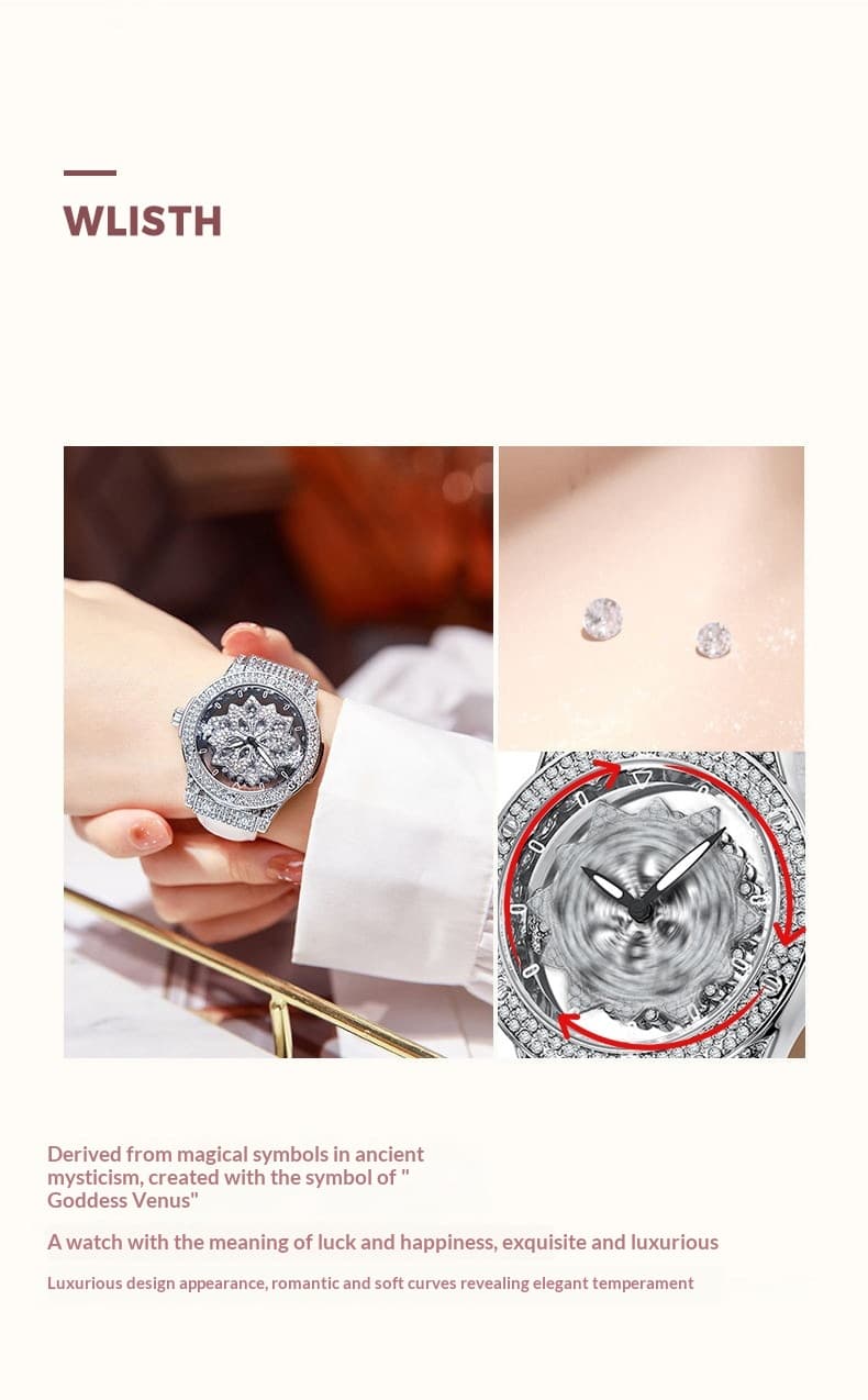 Large-dial Waterproof Hollowed-out Womens Watch With A Snowflake Motif That Rotates — Silver