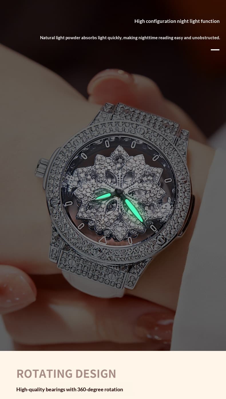 Large-dial Waterproof Hollowed-out Womens Watch With A Snowflake Motif That Rotates — Silver