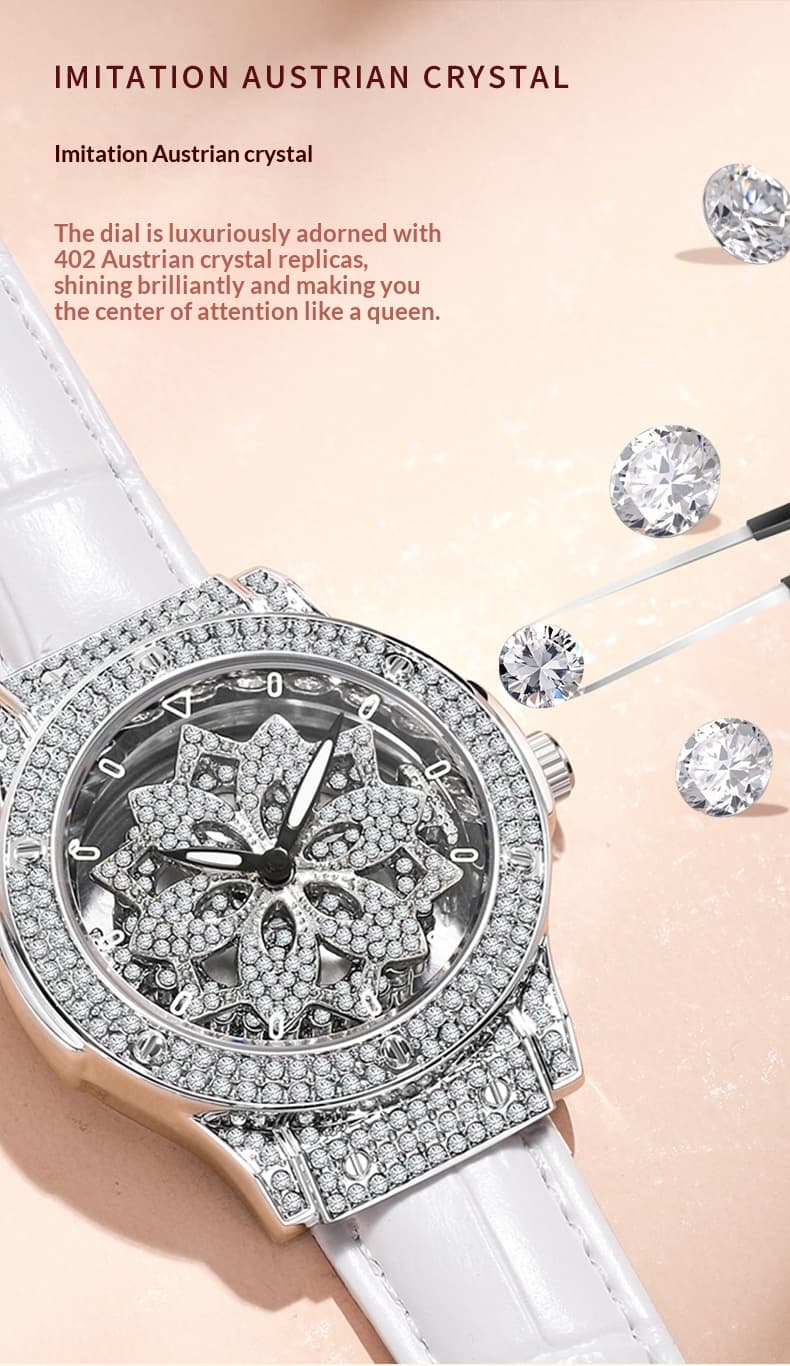 Large-dial Waterproof Hollowed-out Womens Watch With A Snowflake Motif That Rotates — Silver