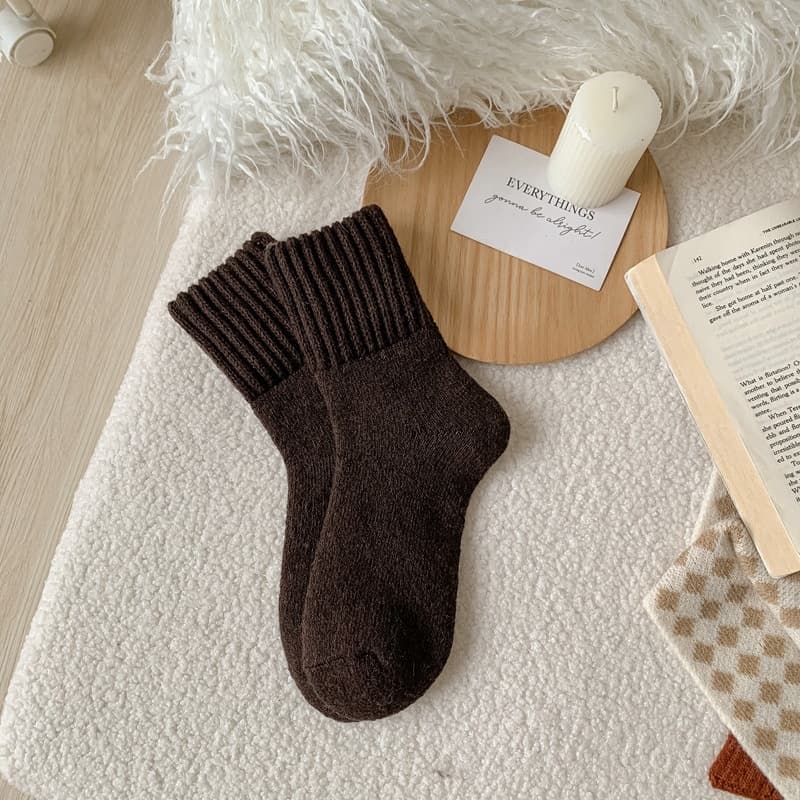 Womens Mid-calf Terry Socks For Fall And Winter — Deep Coffee-Free Size