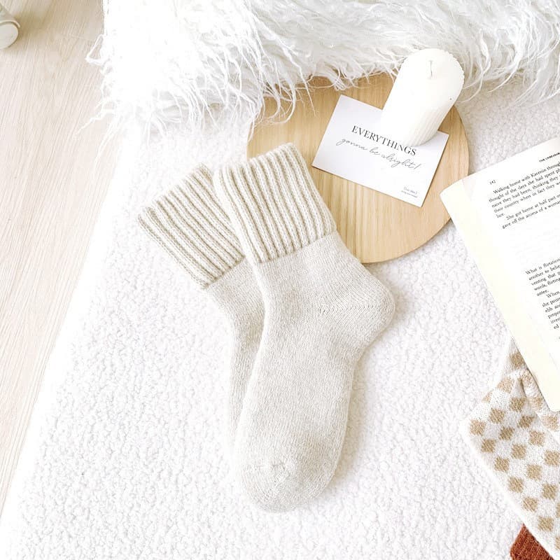 Womens Mid-calf Terry Socks For Fall And Winter — Beige-Free Size