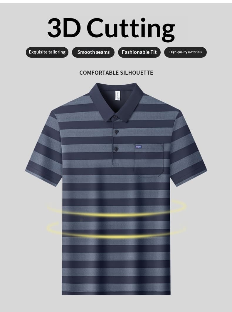 Men's Youth Striped Lapel Pocket Fashion Short Sleeve T-shirt