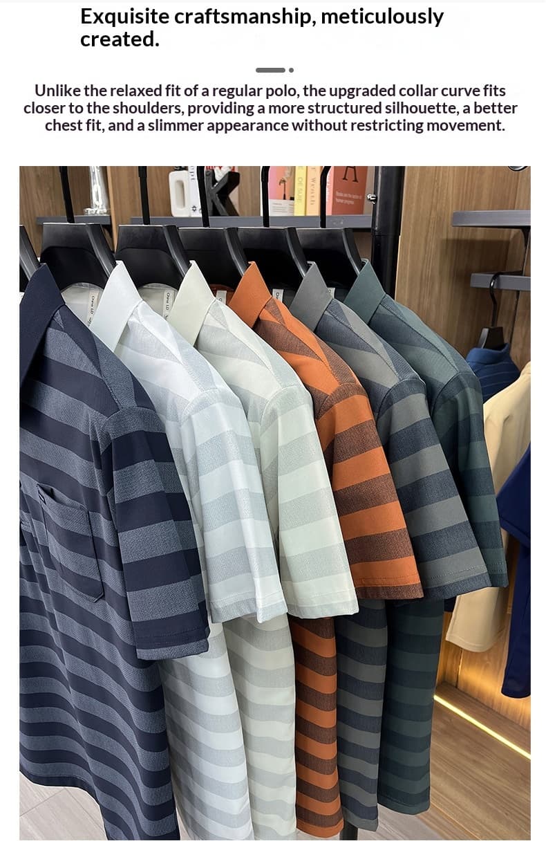 Men's Youth Striped Lapel Pocket Fashion Short Sleeve T-shirt