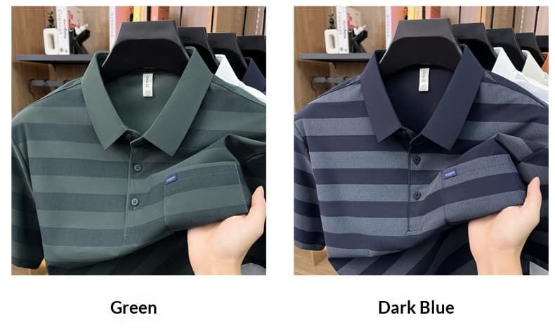 Men's Youth Striped Lapel Pocket Fashion Short Sleeve T-shirt