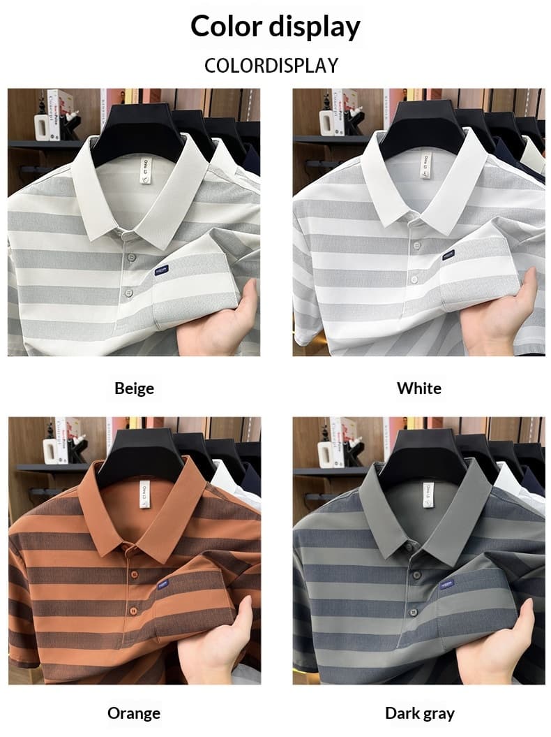 Men's Youth Striped Lapel Pocket Fashion Short Sleeve T-shirt