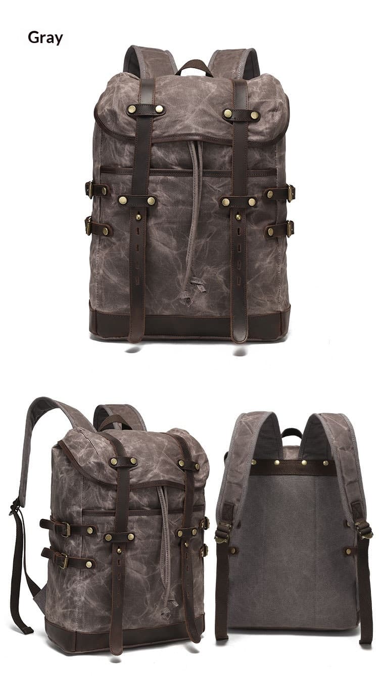 Leisure Travel Bag Water-resistant Canvas Bag With Top-layer Cowhide