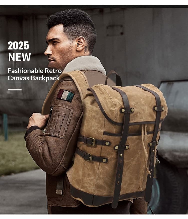 Leisure Travel Bag Water-resistant Canvas Bag With Top-layer Cowhide