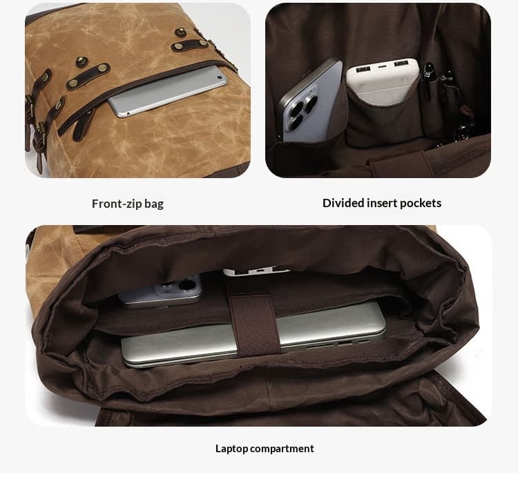 Leisure Travel Bag Water-resistant Canvas Bag With Top-layer Cowhide