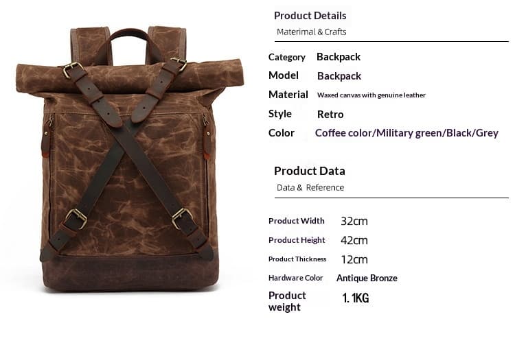 Leisure Travel Bag Water-resistant Canvas Bag With Top-layer Cowhide