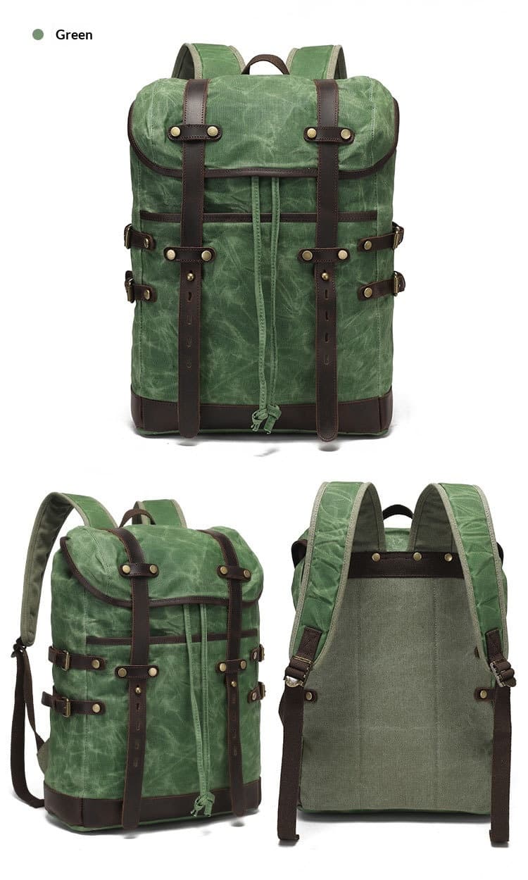 Leisure Travel Bag Water-resistant Canvas Bag With Top-layer Cowhide