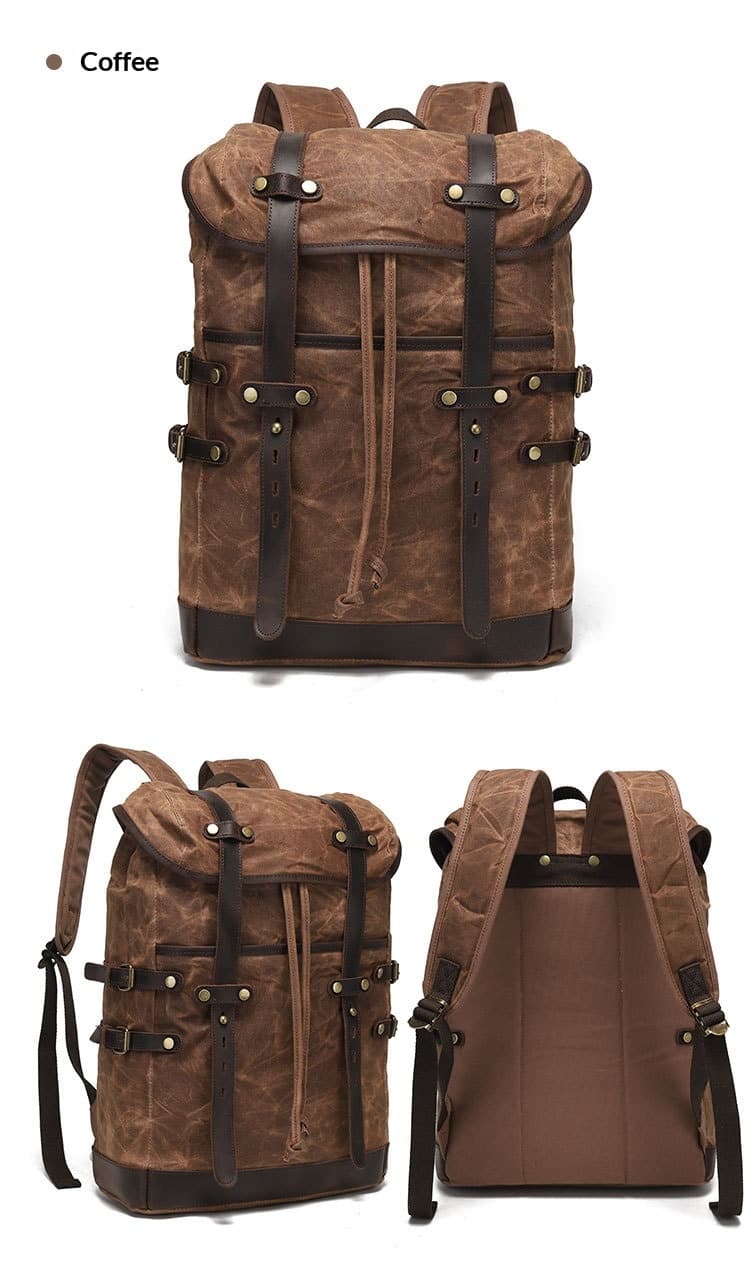 Leisure Travel Bag Water-resistant Canvas Bag With Top-layer Cowhide