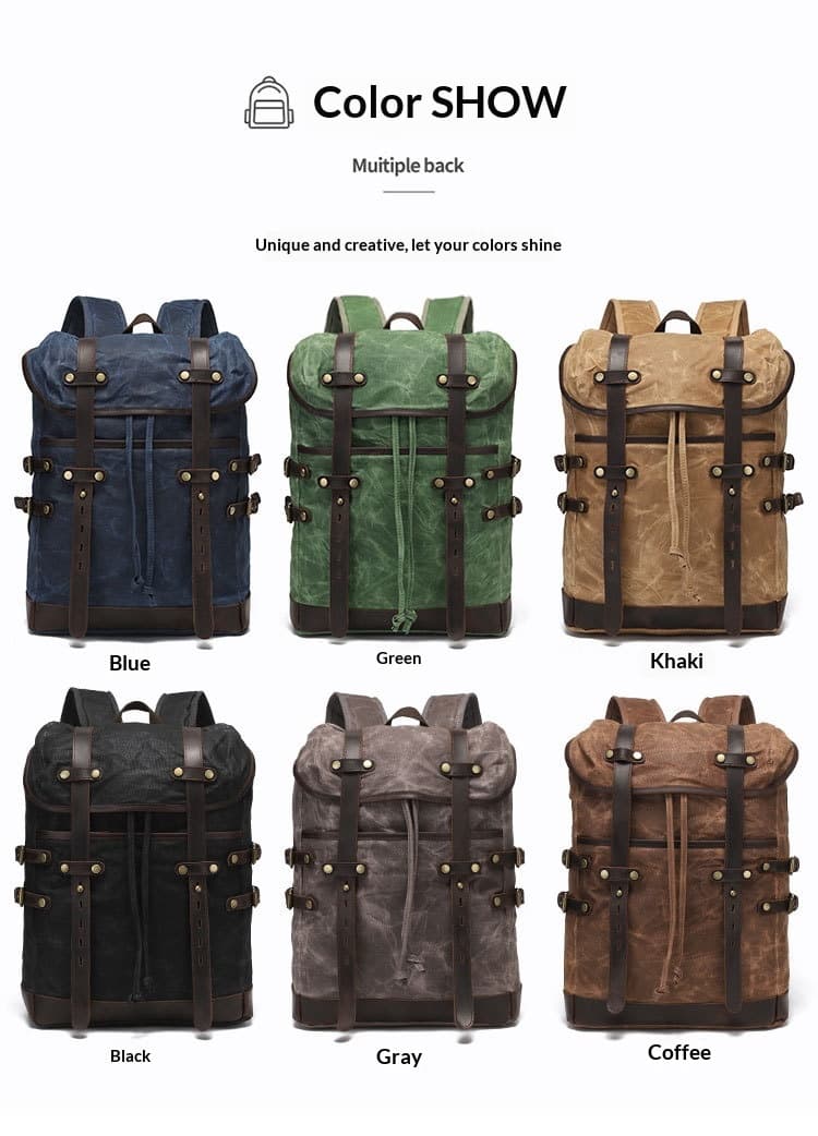 Leisure Travel Bag Water-resistant Canvas Bag With Top-layer Cowhide