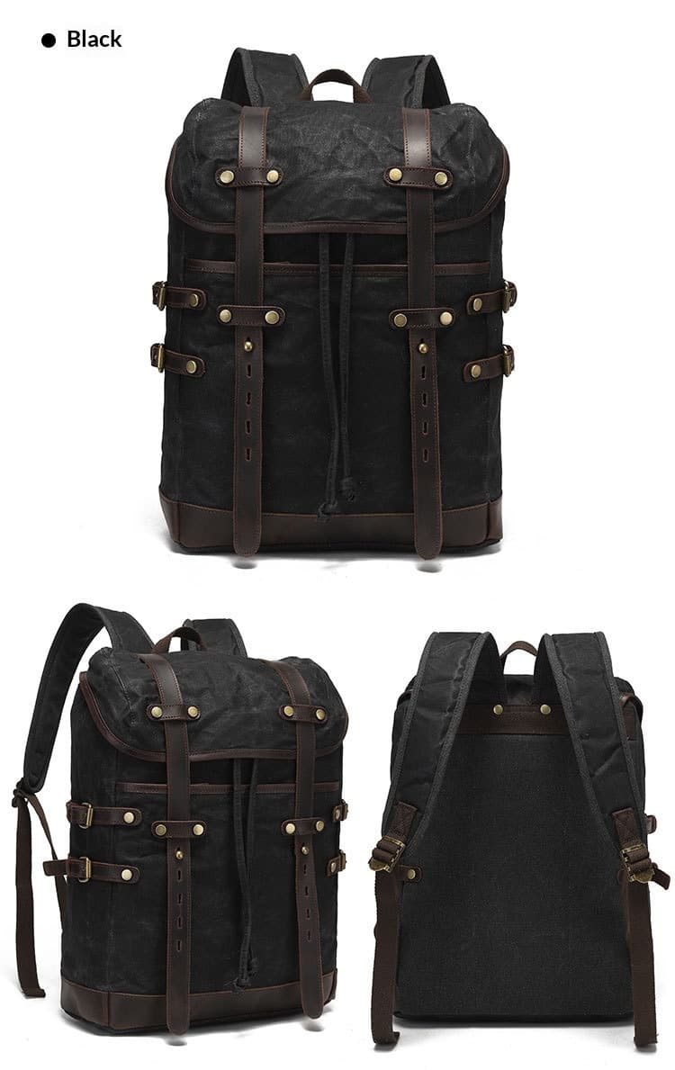 Leisure Travel Bag Water-resistant Canvas Bag With Top-layer Cowhide