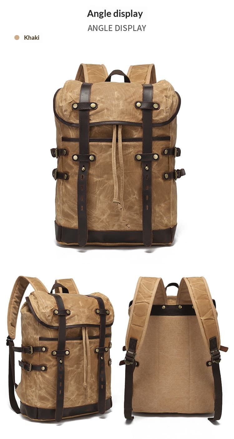 Leisure Travel Bag Water-resistant Canvas Bag With Top-layer Cowhide