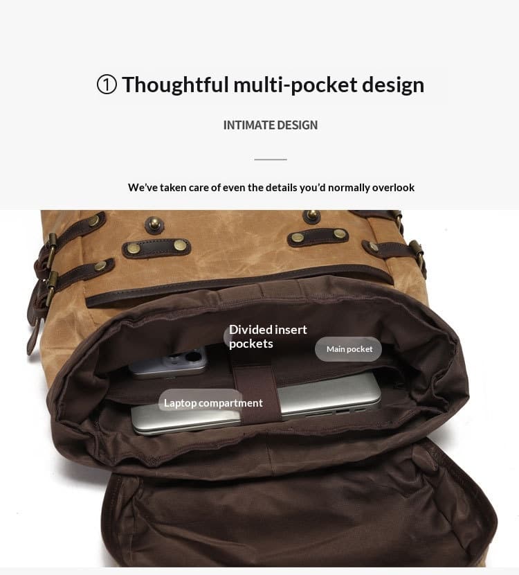 Leisure Travel Bag Water-resistant Canvas Bag With Top-layer Cowhide
