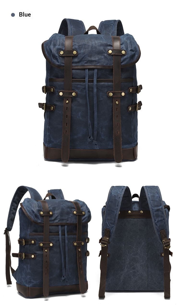 Leisure Travel Bag Water-resistant Canvas Bag With Top-layer Cowhide