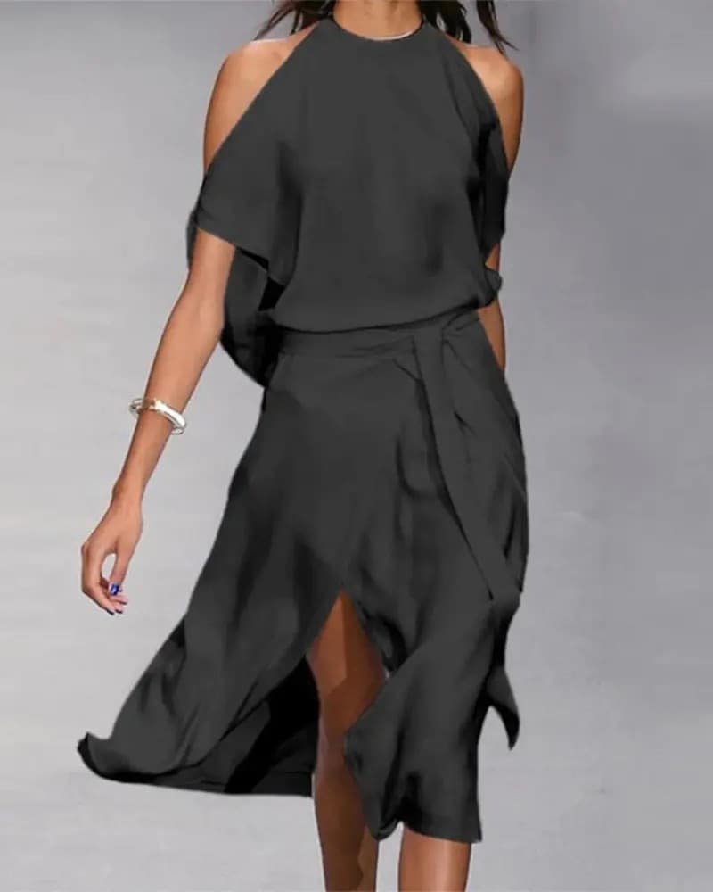 Lady's Sleeveless Slit Long Dress — Black-2XL