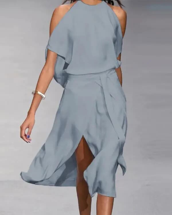 Lady's Sleeveless Slit Long Dress