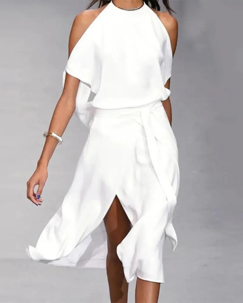 Lady's Sleeveless Slit Long Dress